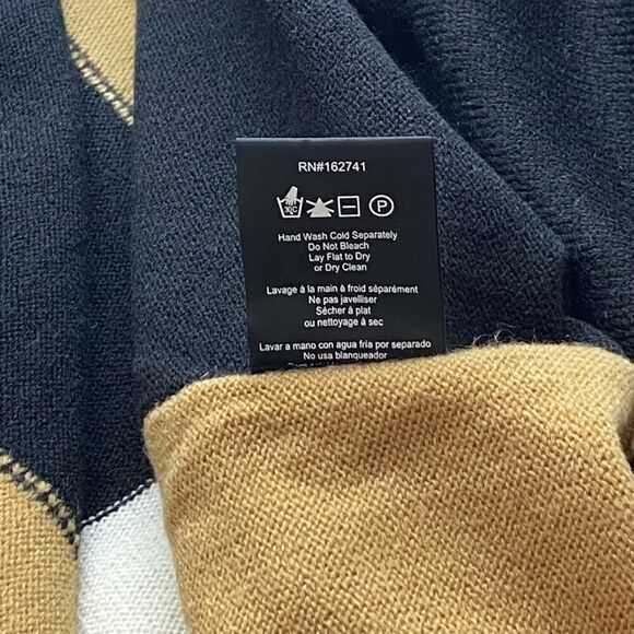 Parrish LA Colorblock Stevie Poncho Cape Wrap Sweater Camel Black Cream OS NWT - Picture 12 of 13